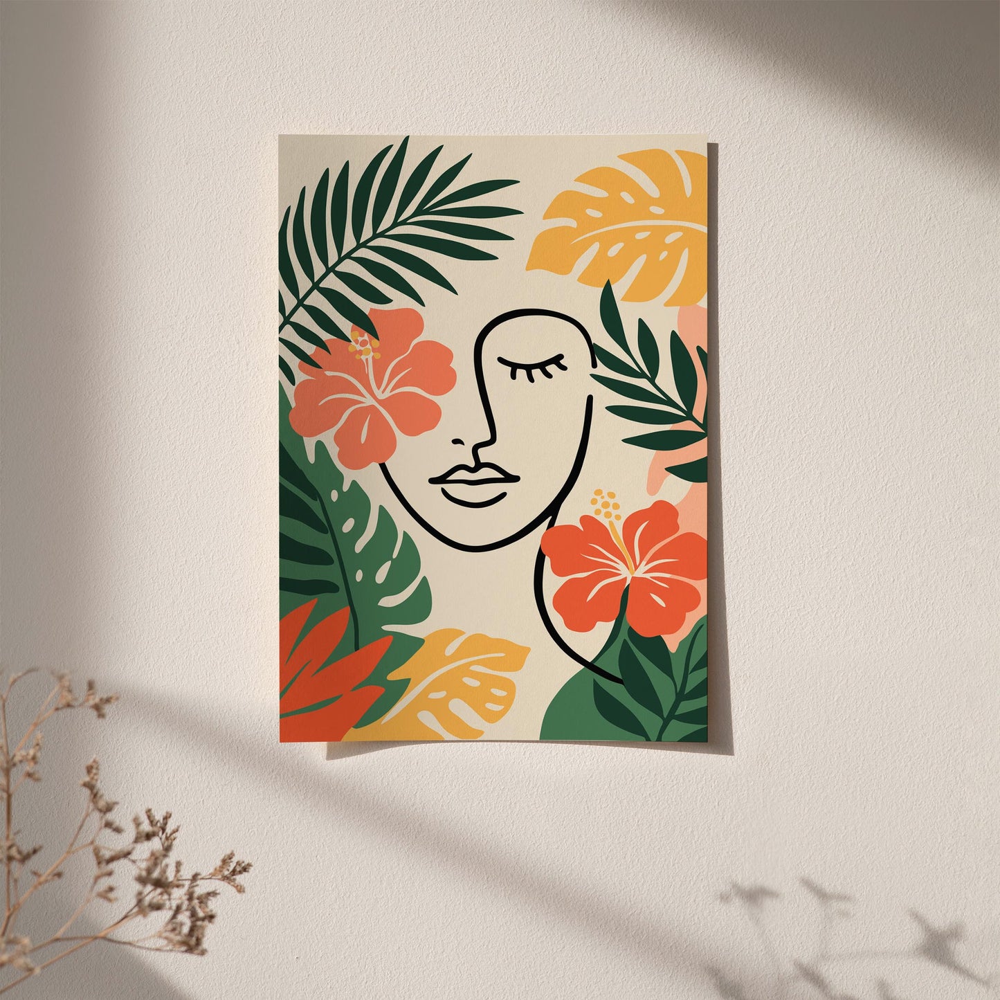 Girly Face in Tropical Leaves Poster
