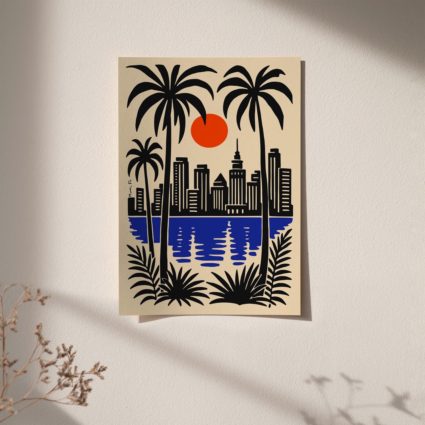 Miami Florida Poster - Cityscape Wall Art - Retro Travel Print