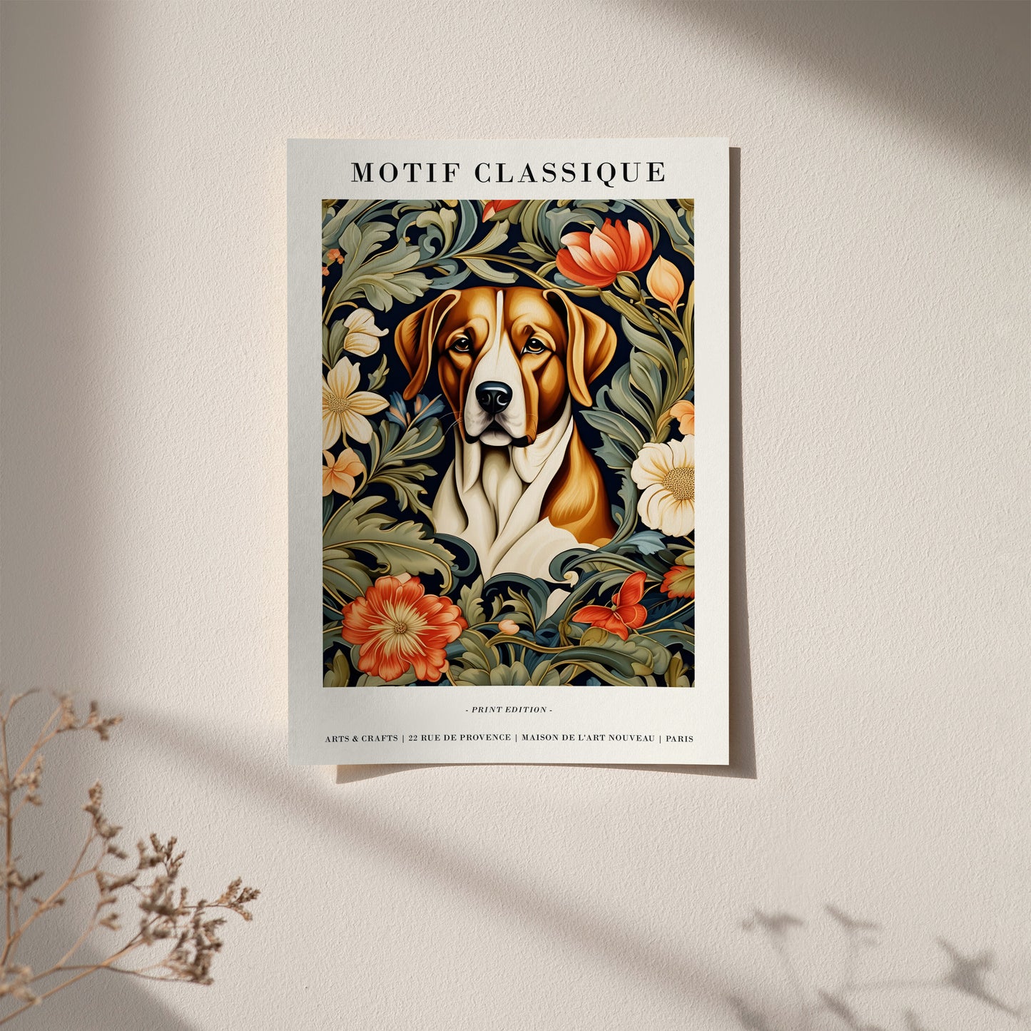 Classic French Motif Dog & Floral Art Print