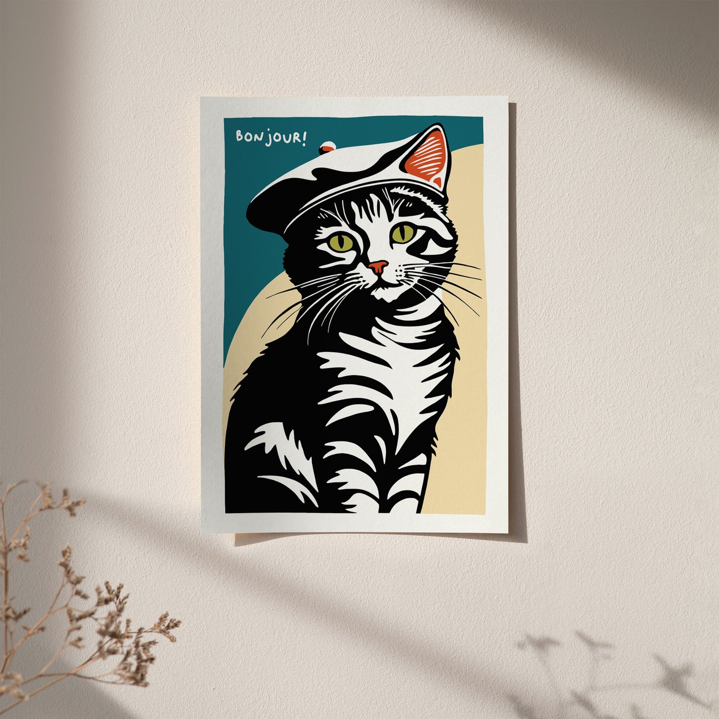 Bonjour! French Cat Wall Art Print