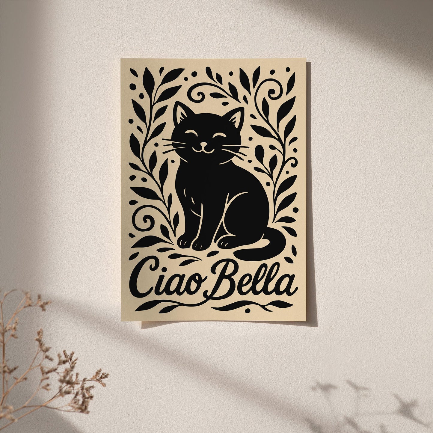 Ciao Bella Poster - Black Cat Wall Art - Cute Animal Print