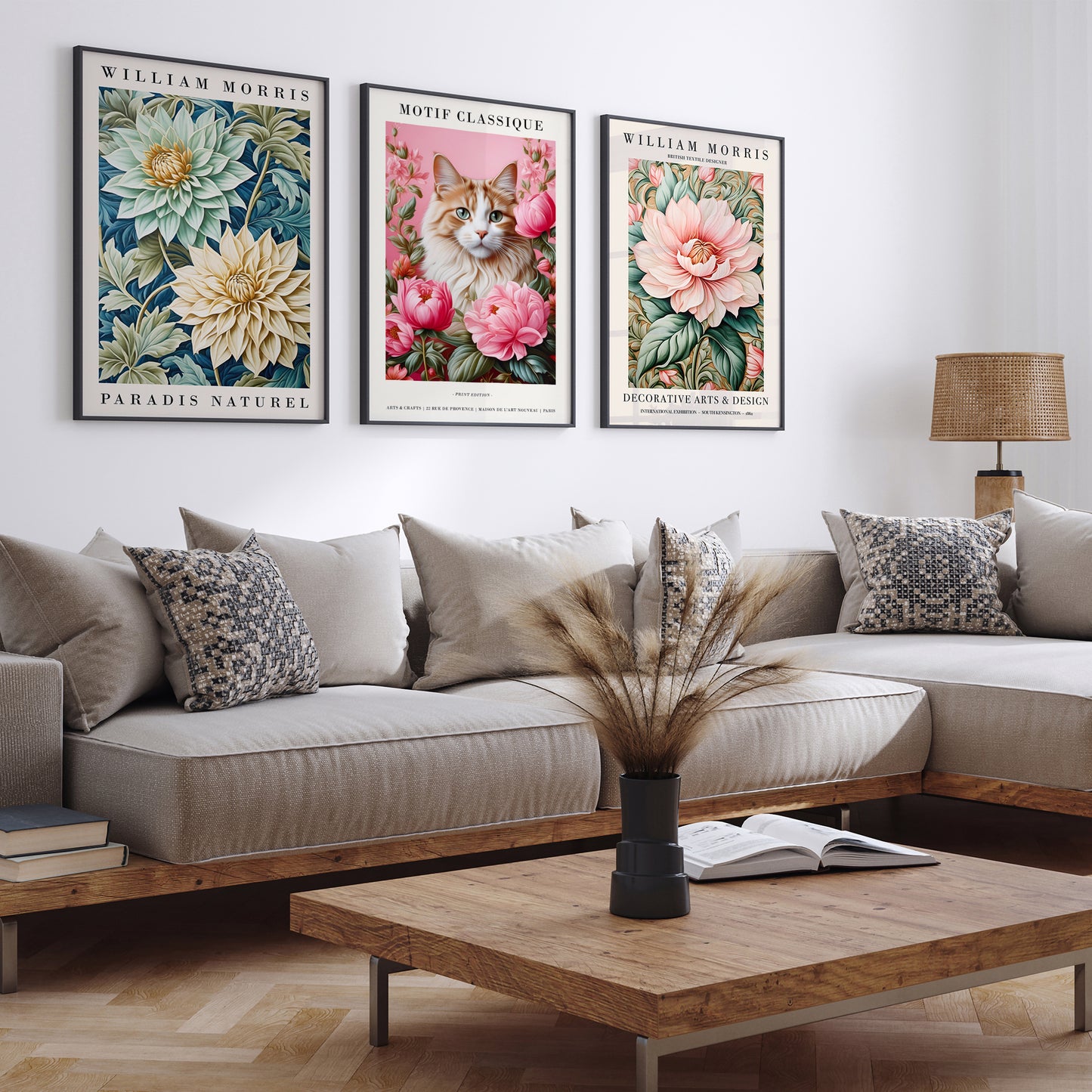 Cute Pink Cat Portrait in Art Nouveau Style Wall Art