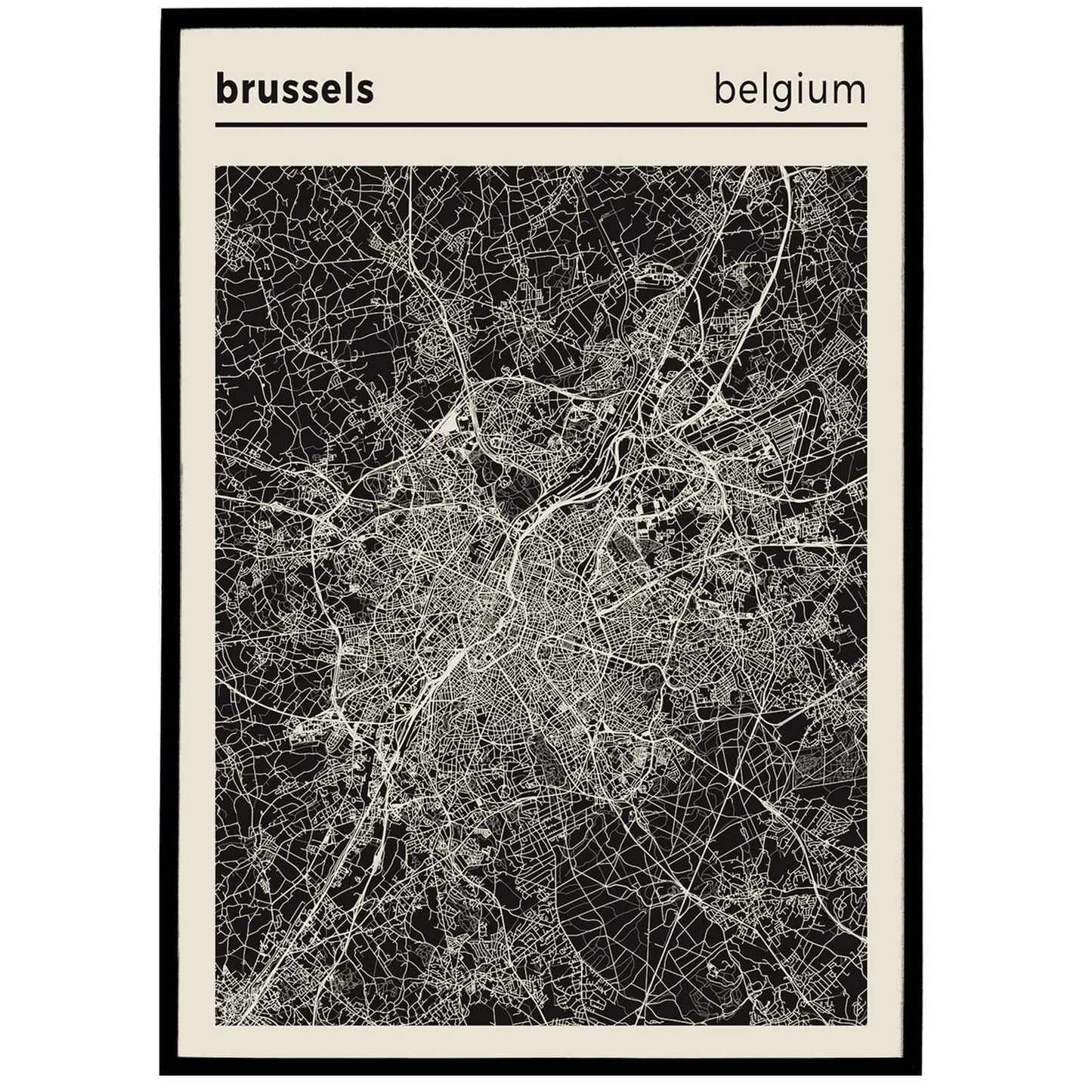 Brussels - Belgium | Black and White City Map