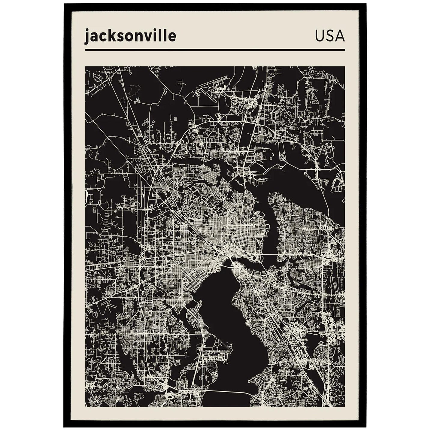 USA, Jacksonville City Map Poster