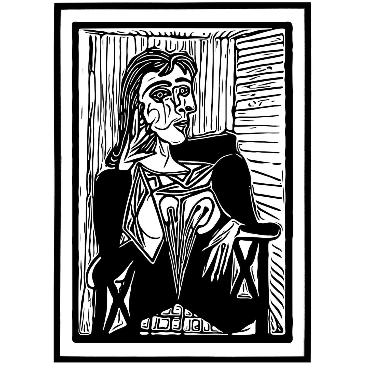 Piccasso Woman Poster - black and white art print