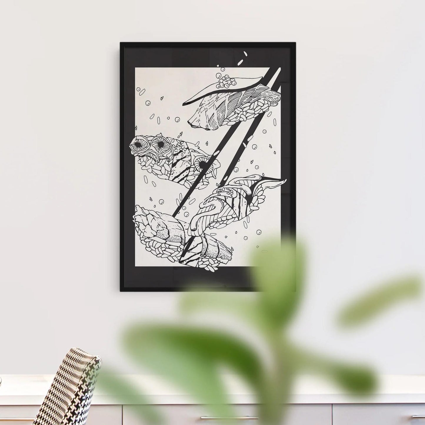 Black and White SUSHI Illustration Poster