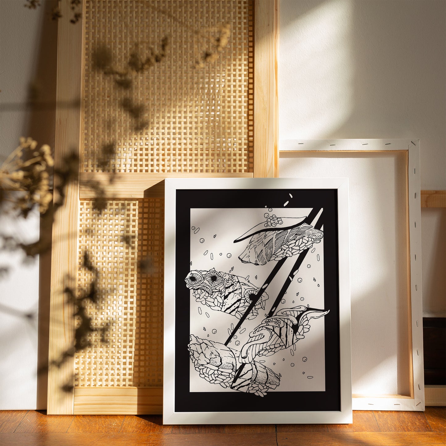 Black and White SUSHI Illustration Poster