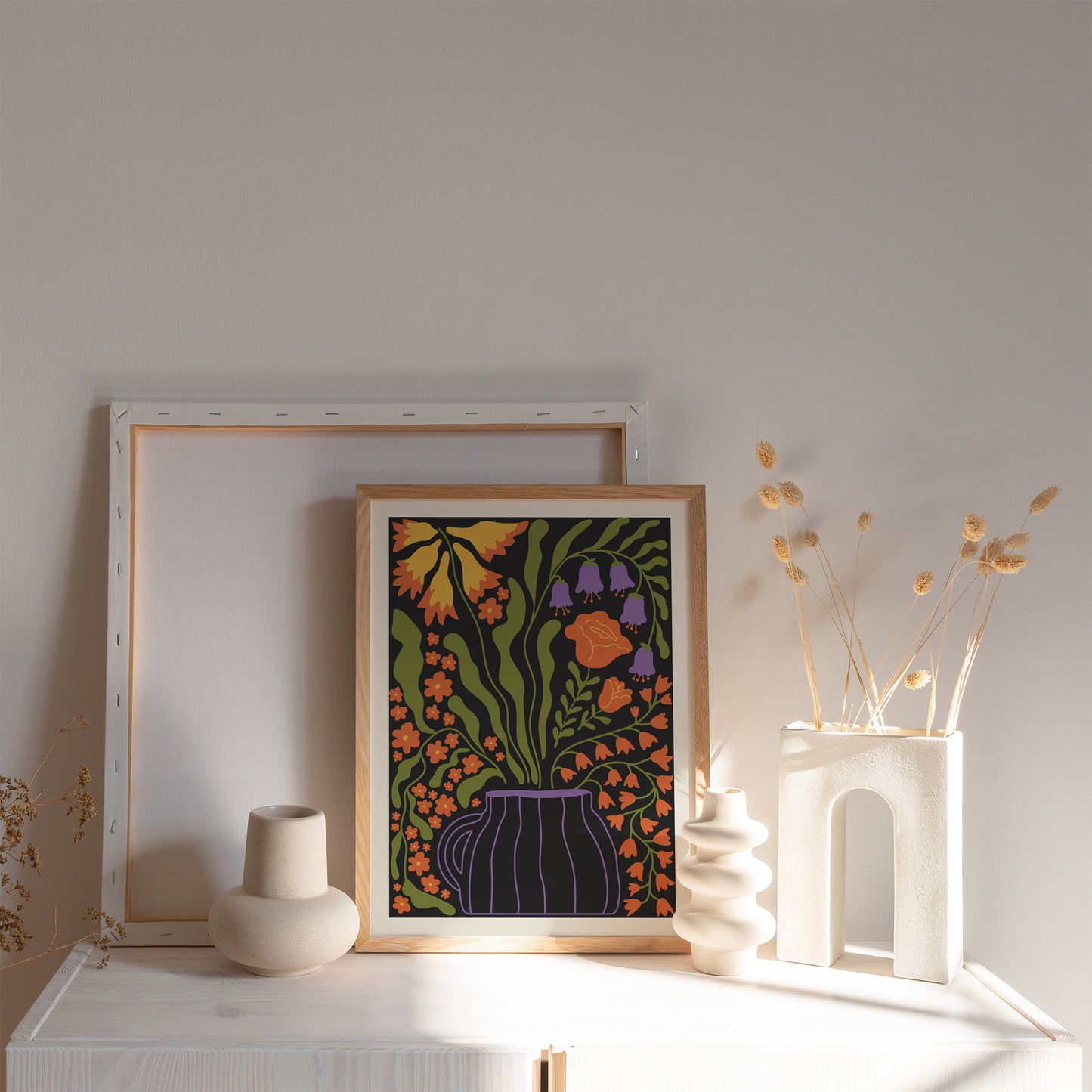 Black Boho Gypsy Flowers Poster