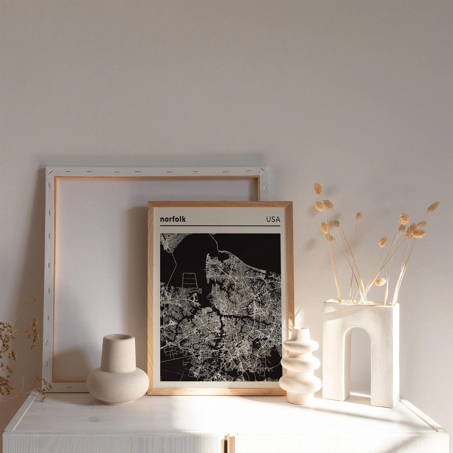 Norfolk USA - black and white map poster