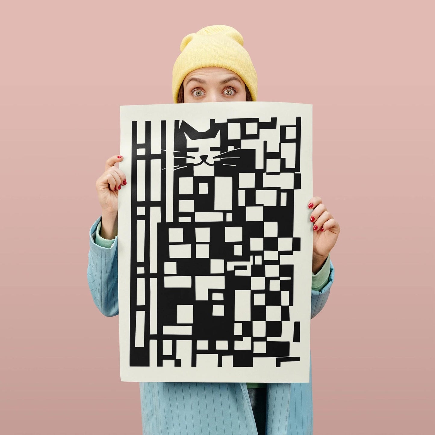 Checkerboard with Cat Poster