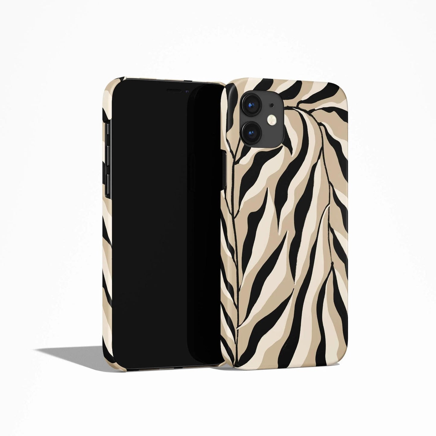 Botanical Beige&Black Leaves iPhone Case