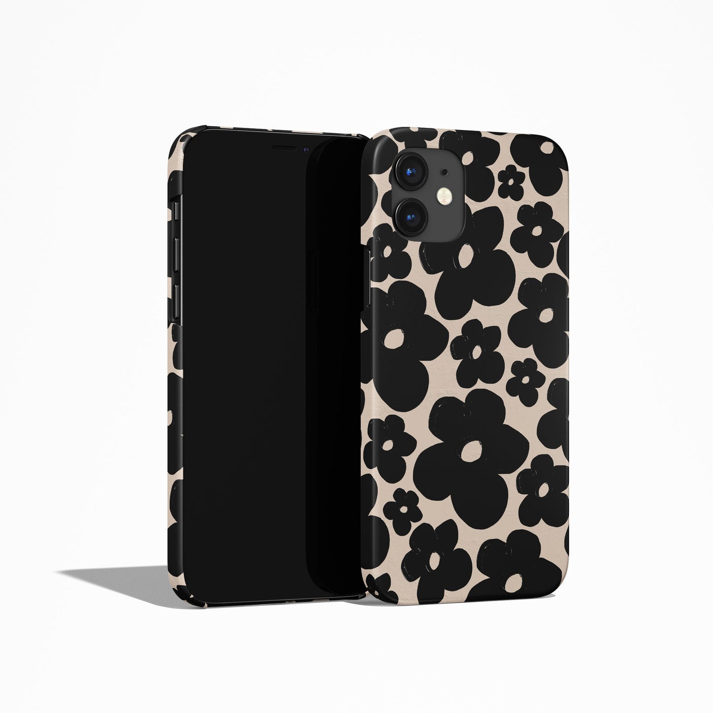 Black Retro 60s Flowers iPhone Case