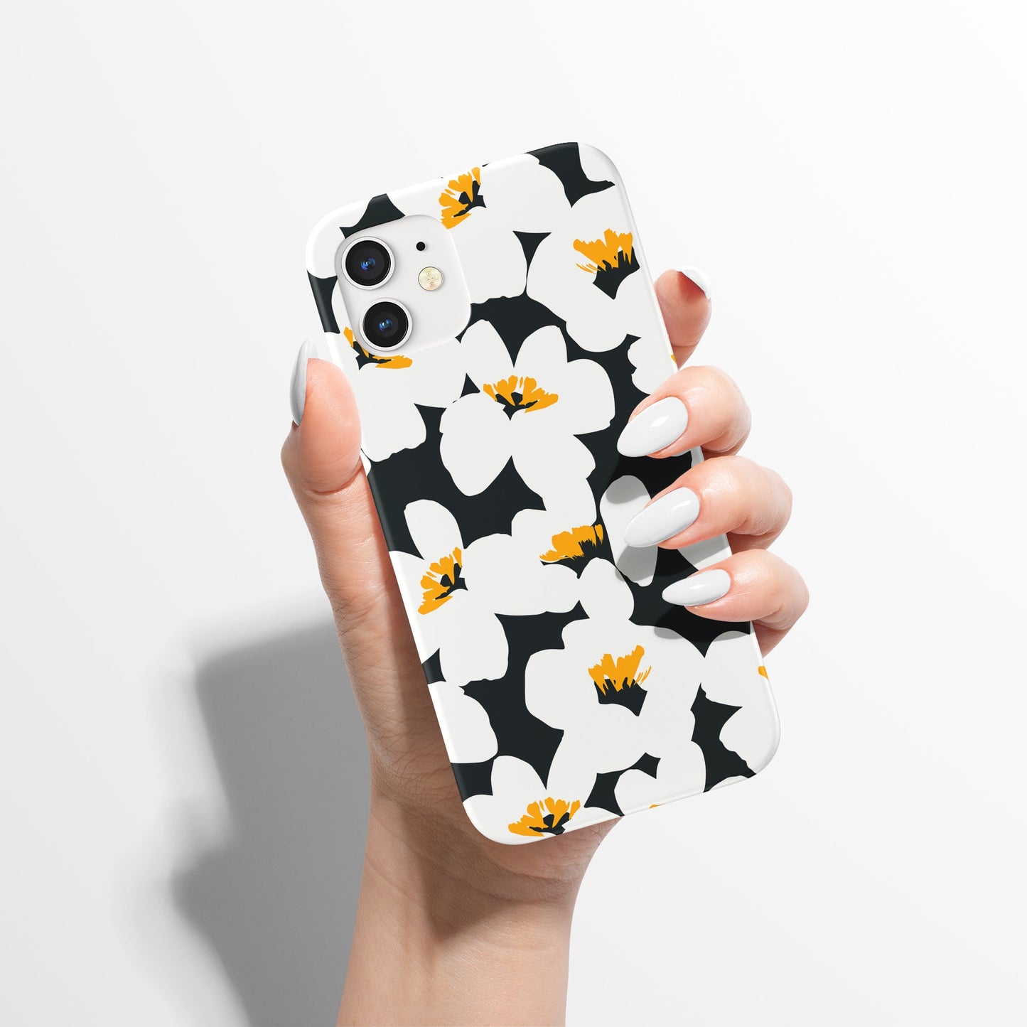 White Flowers with Black Background iPhone Case