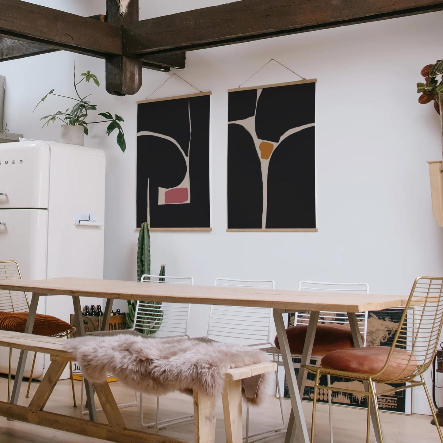 Set of 2 Painted Black Modern Shapes Posters