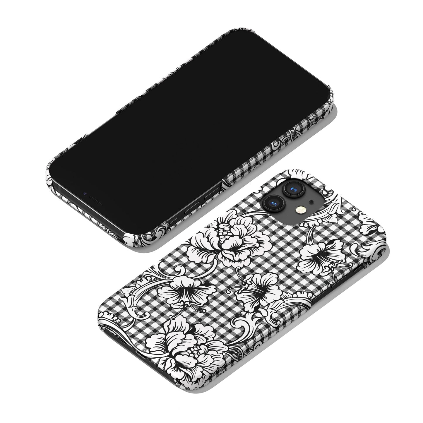 Checkered Gingham with Flowers Pattern iPhone Case