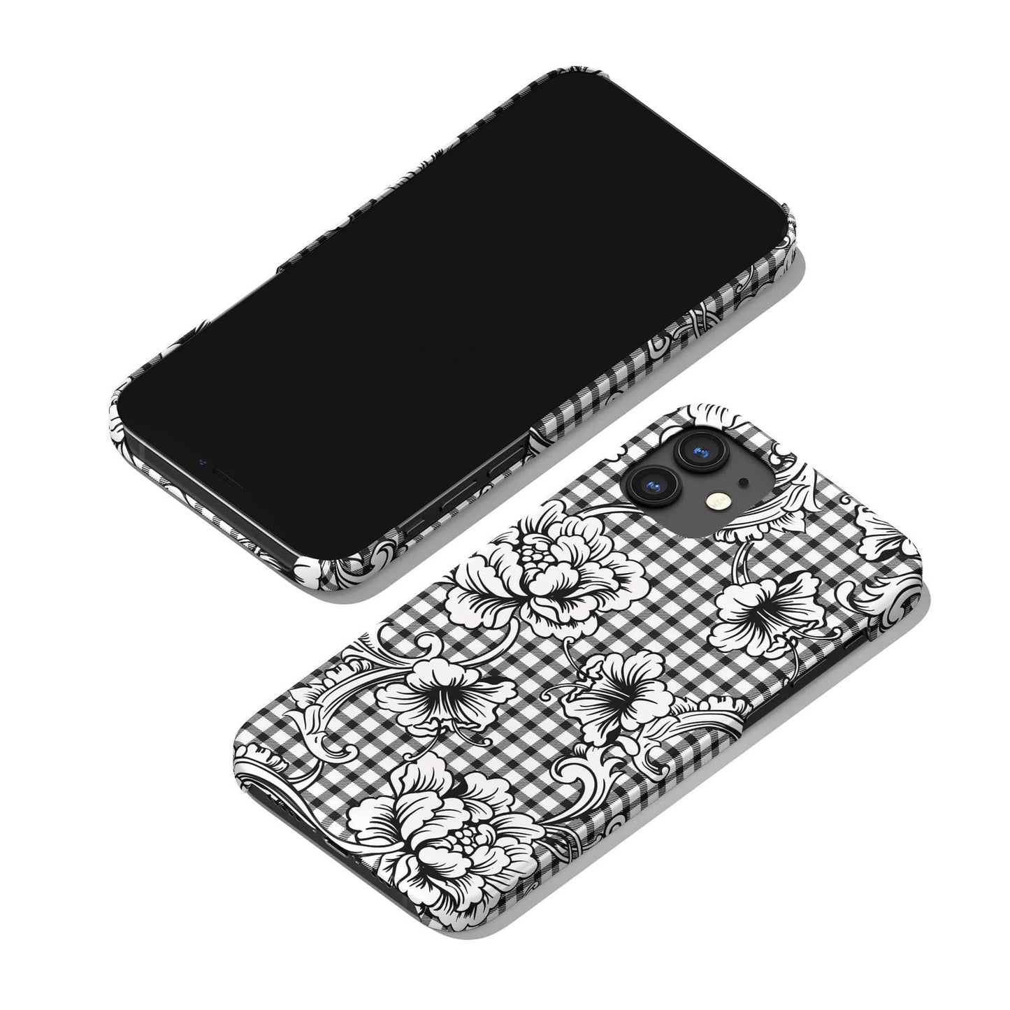 Checkered Gingham with Flowers Pattern iPhone Case