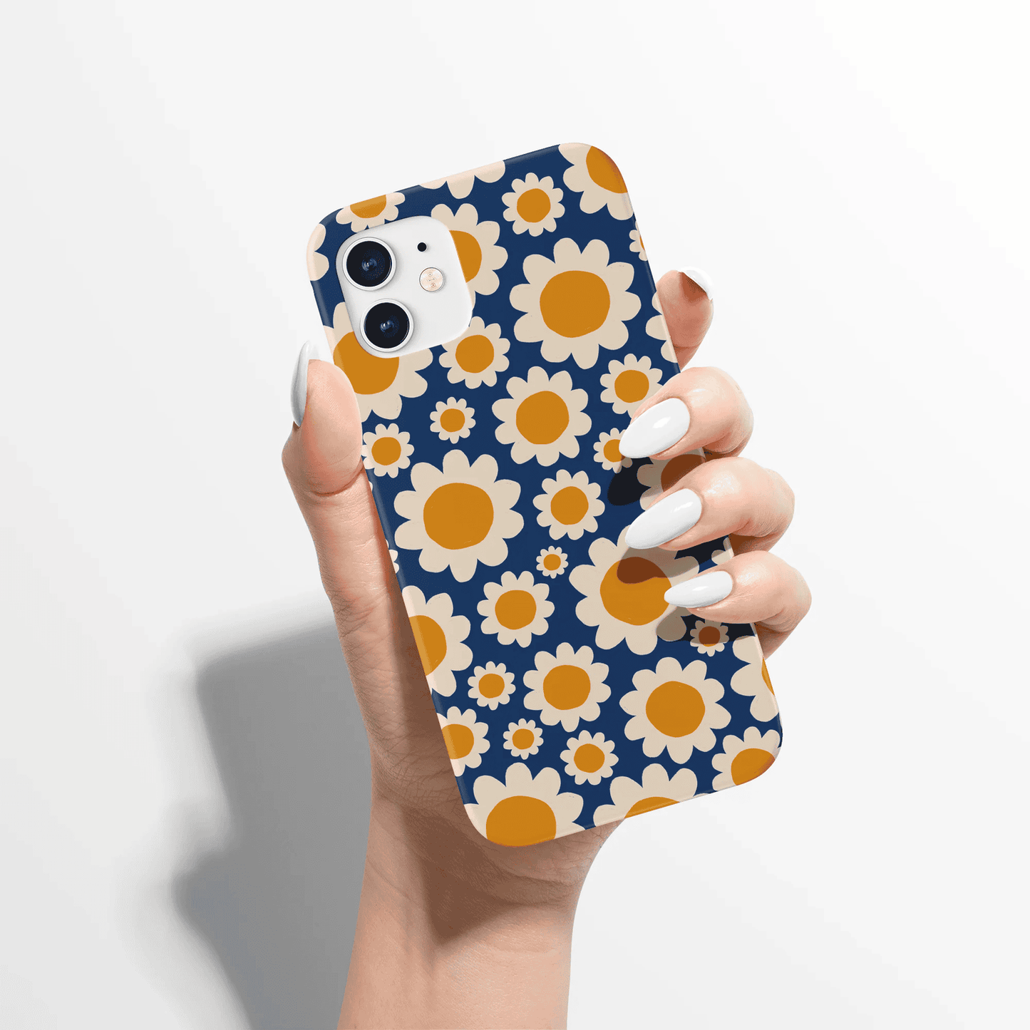 Navy Blue Retro Daisies Pattern iPhone Case