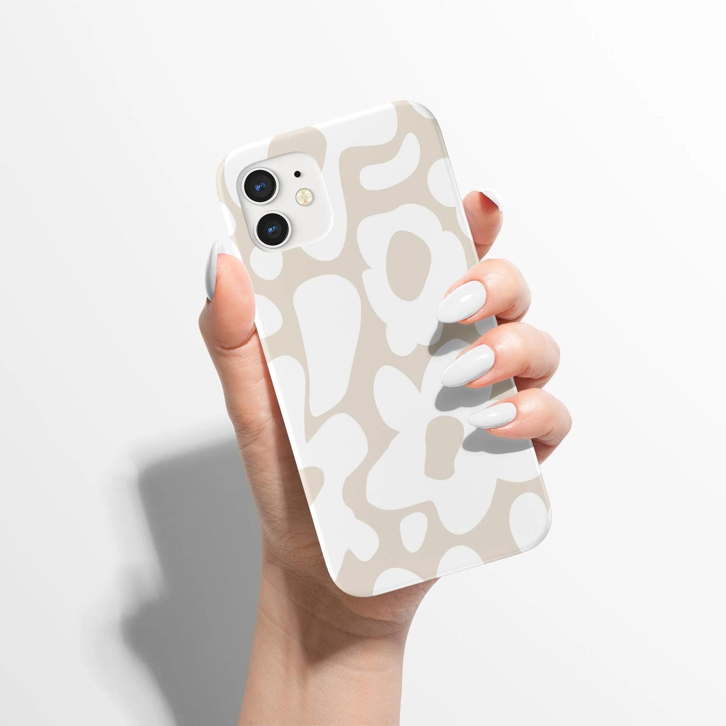 Large Beige Retro Flowers White Background iPhone Case