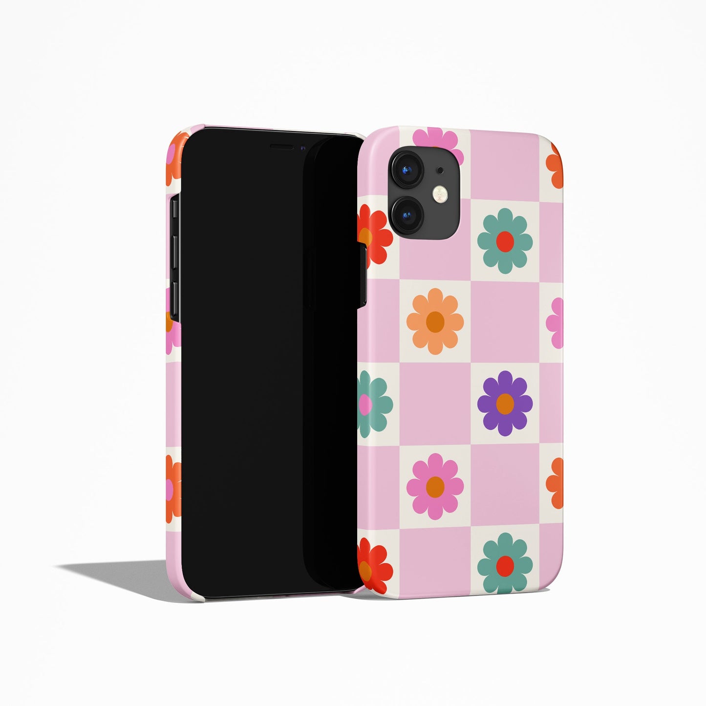Pink Checkered Groovy Floral iPhone Case