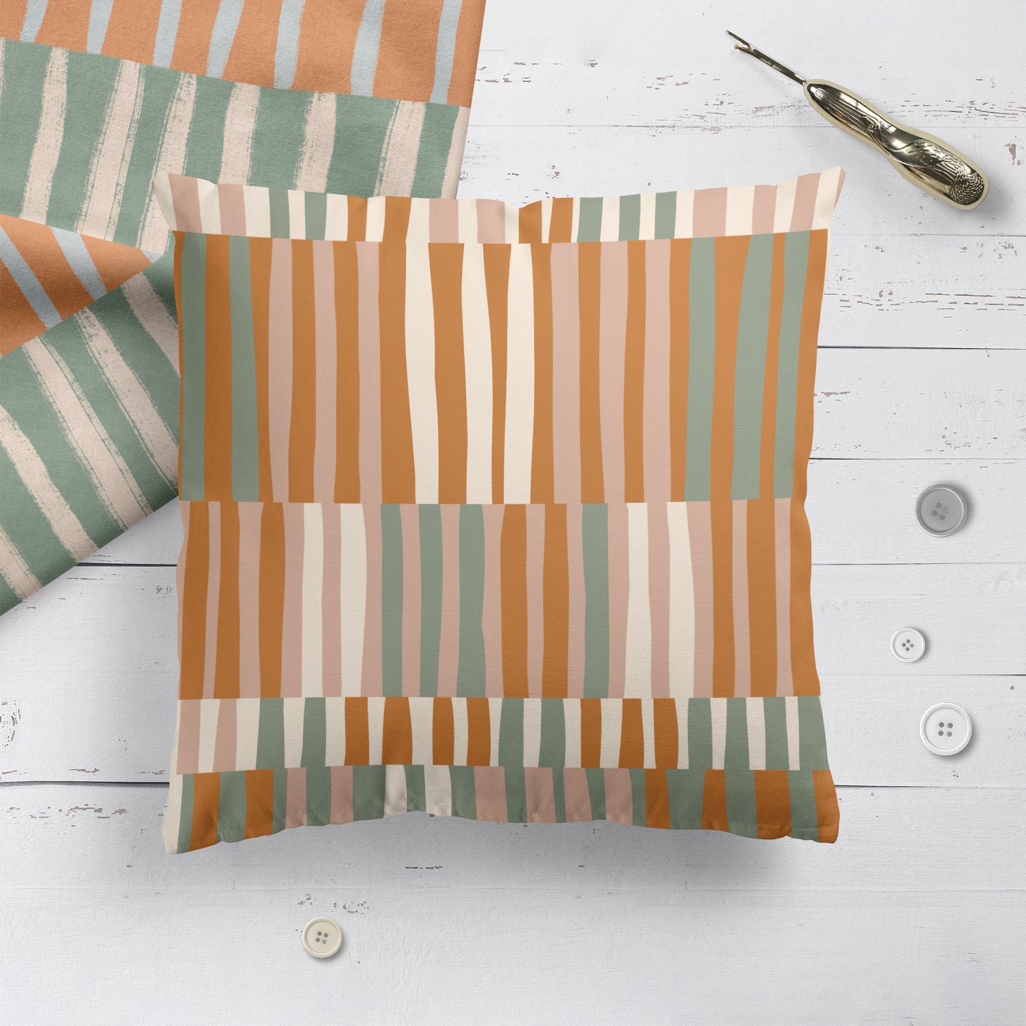 Pastel Boho Striped Art Throw Pillow