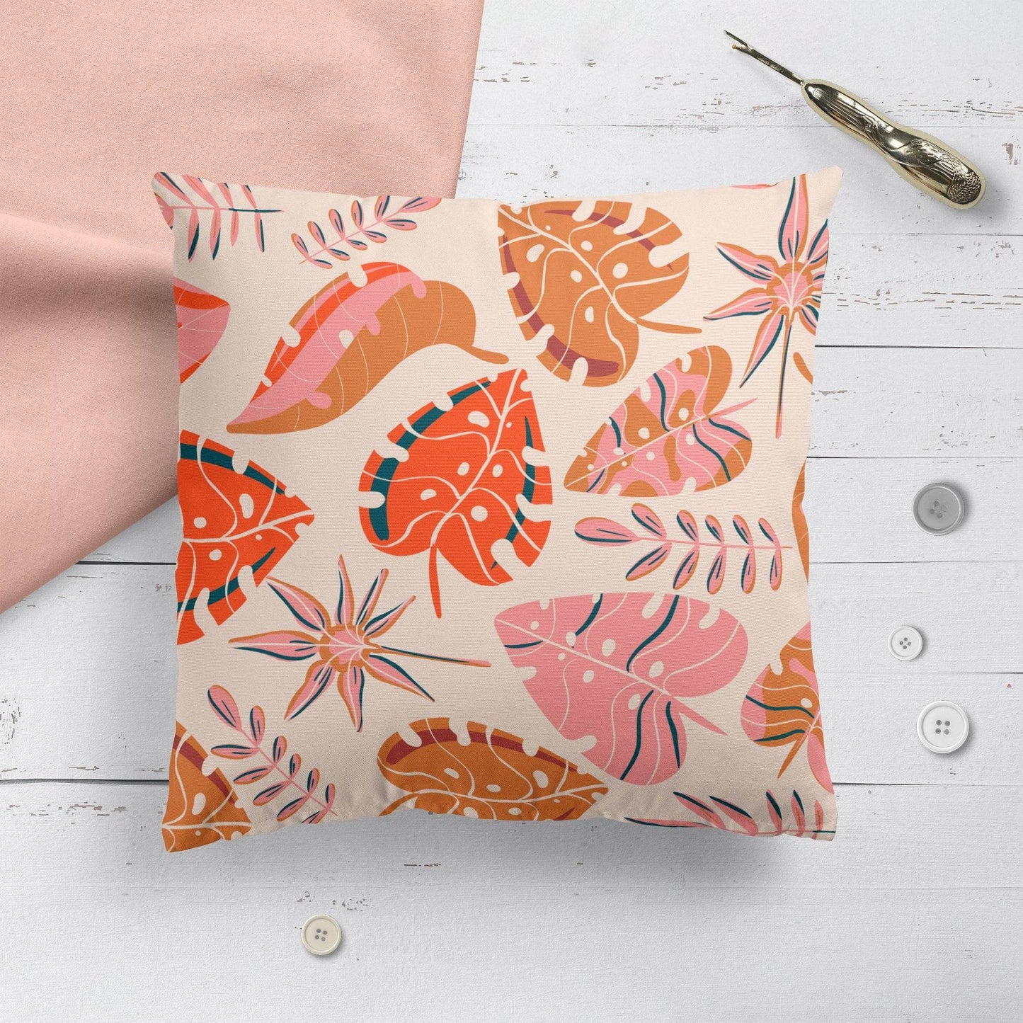 Tropical Pink Leaves Pillow - HypeSheriff Europe