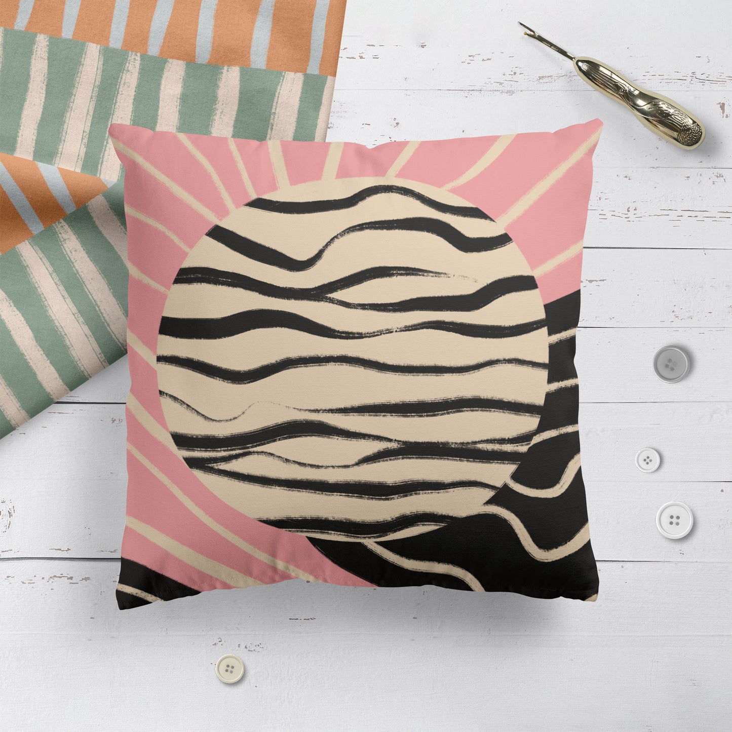 Eclectic Swirl Retro Sun Throw Pillow