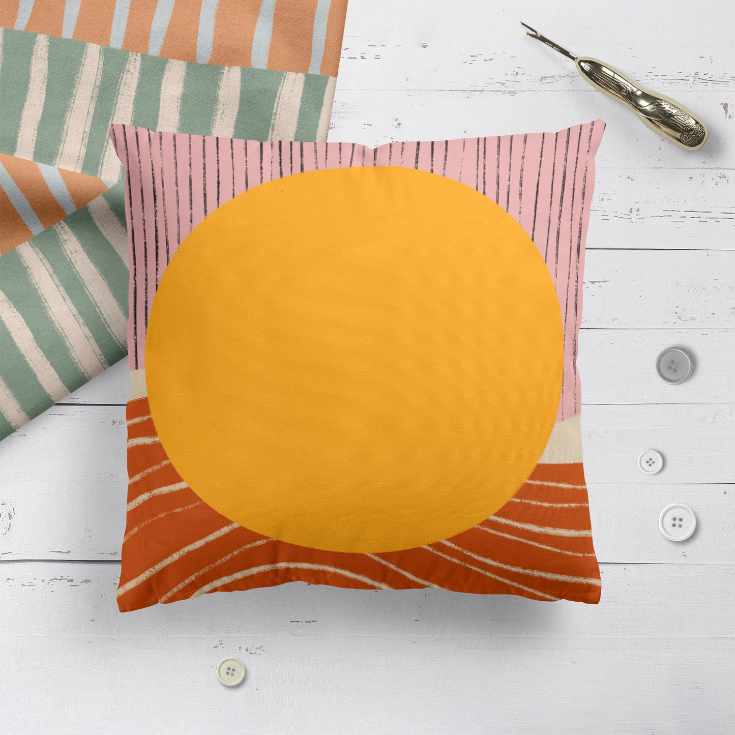 Boho Yellow Sun Modern Throw Pillow
