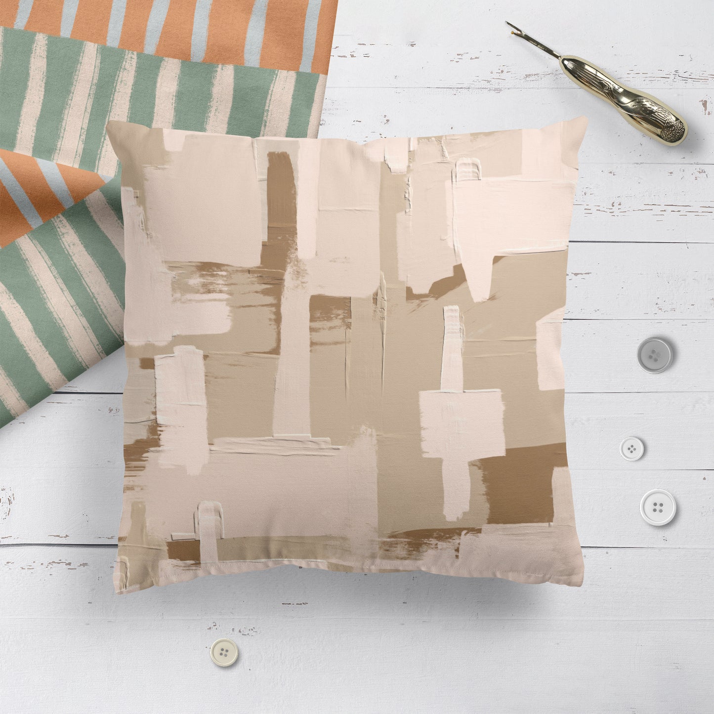 Monochrome Beige Elegant Throw Pillow