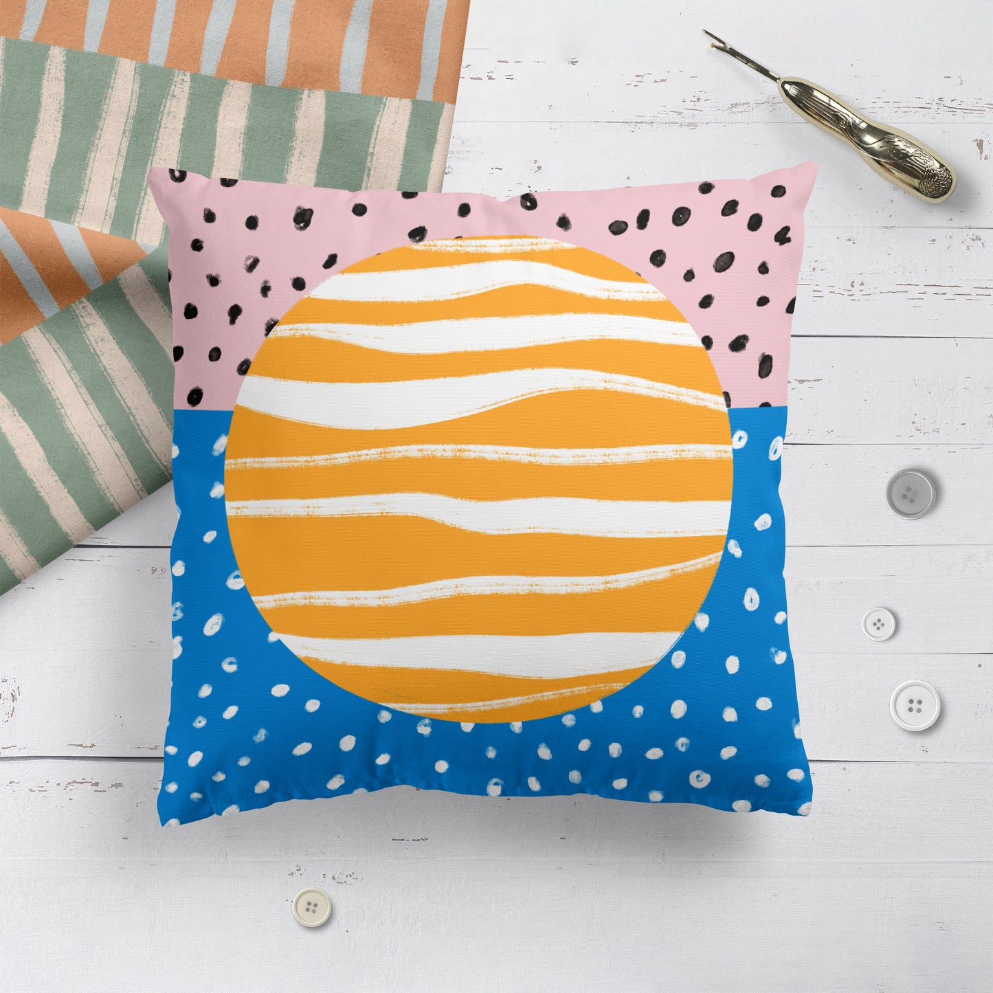 Mid Century Modern Colorful Sun Throw Pillow