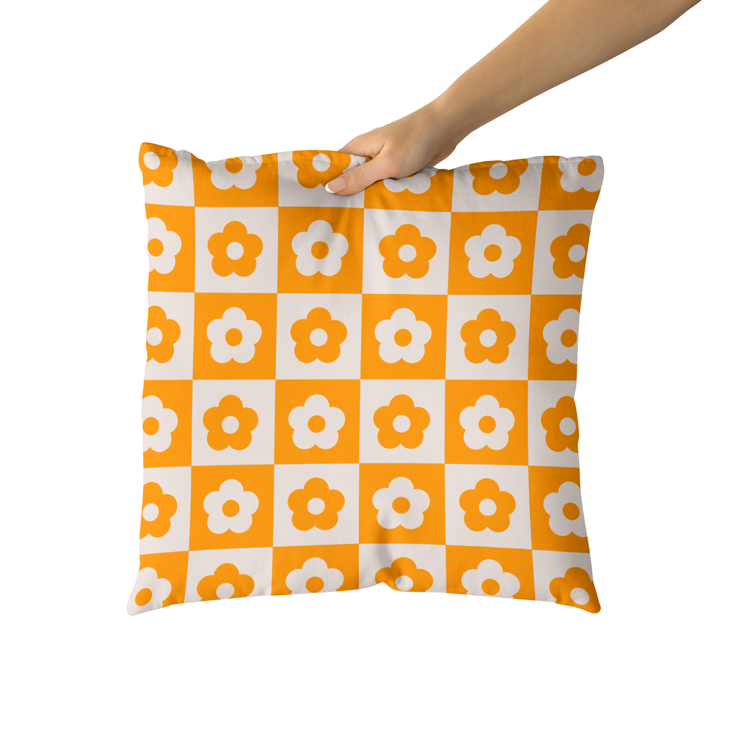 Yellow Checkboard with Flowers Retro Throw Pillow