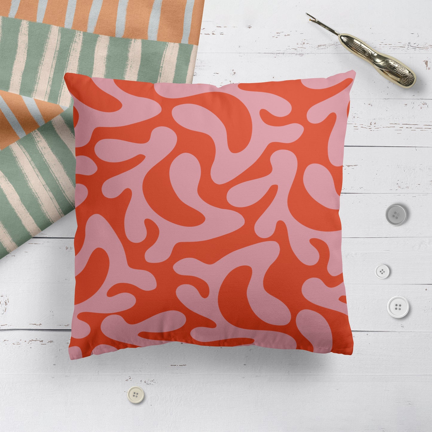 Red and Pink Pattern Throw Pillow