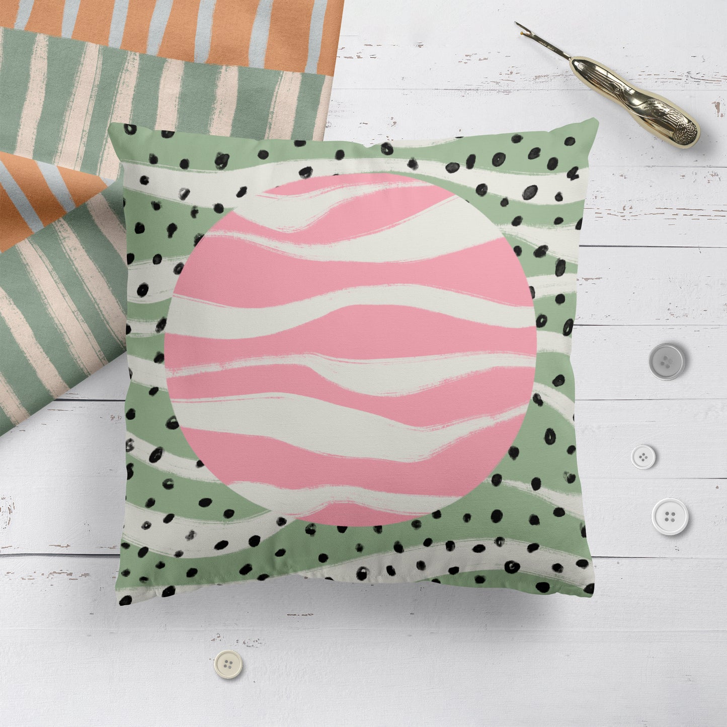 Mid Century Modern Mint Sun Throw Pillow