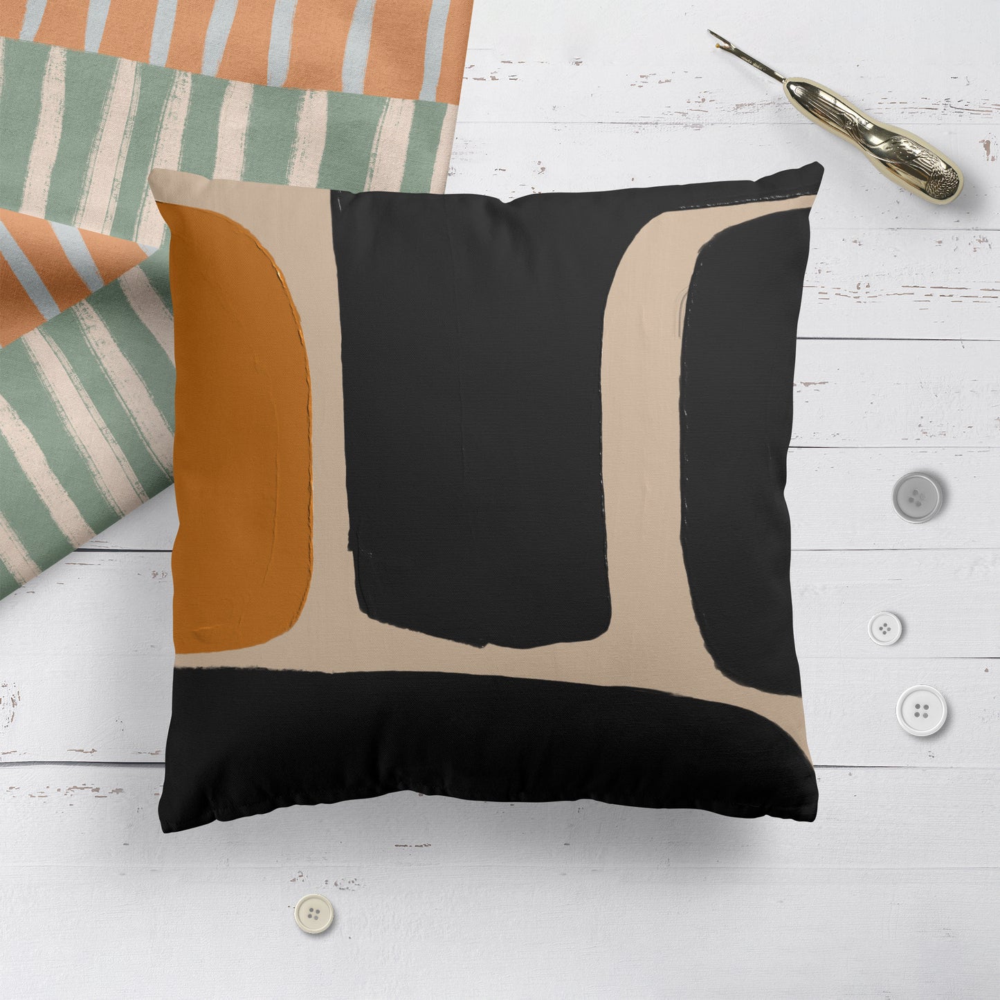 Mustard Bauhaus Modern Art Throw Pillow