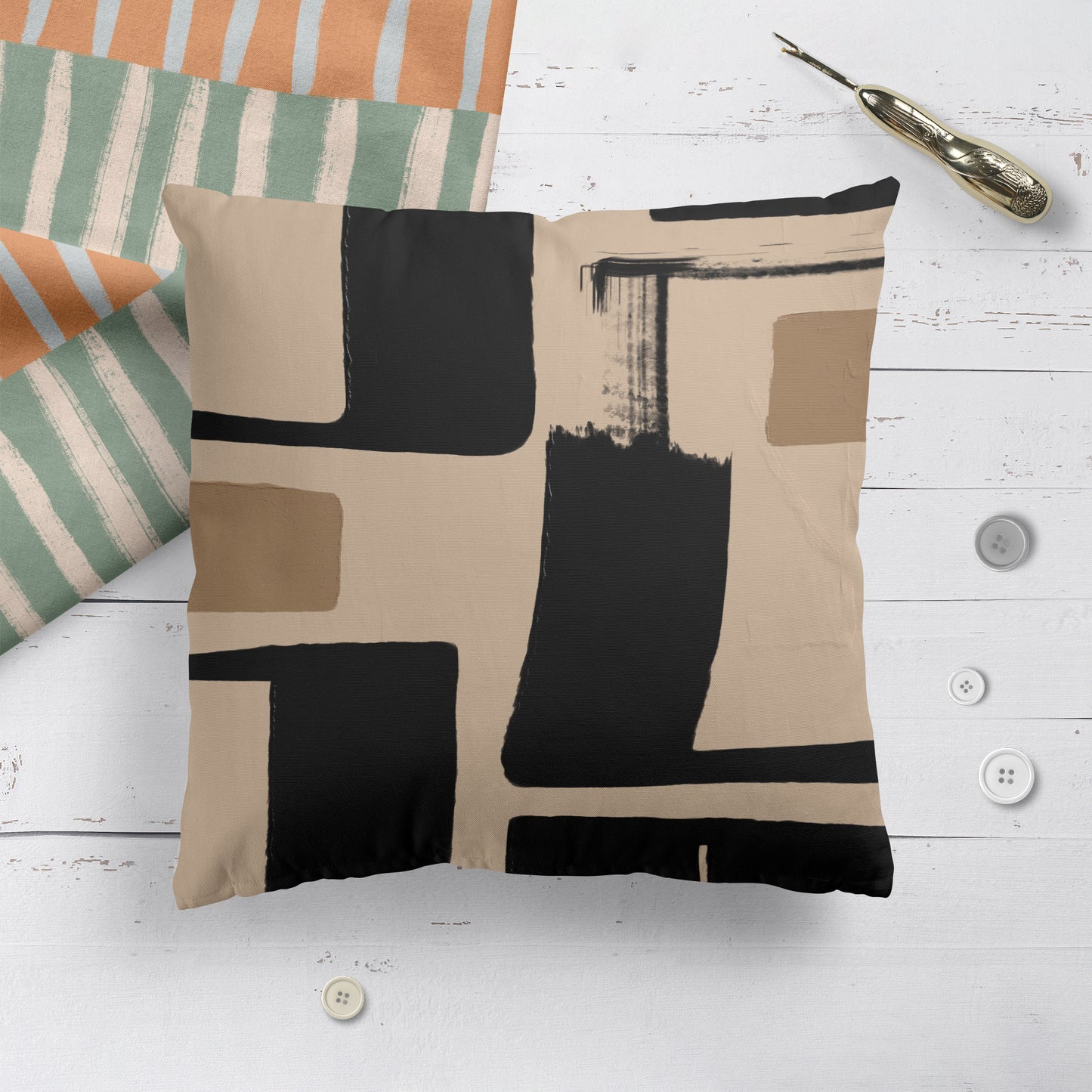 Bauhaus Style Black Shapes Throw Pillow