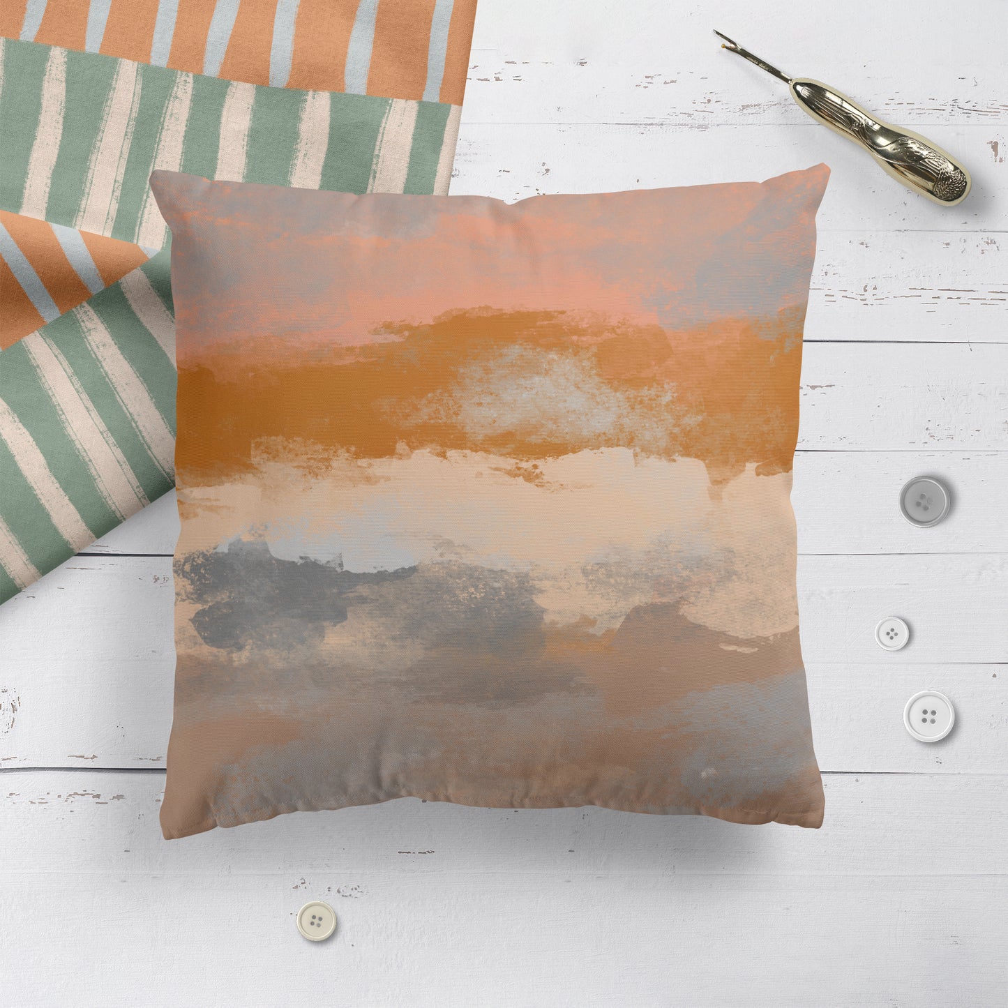 Throw Pillow with Abstract Handdrawn Sunset