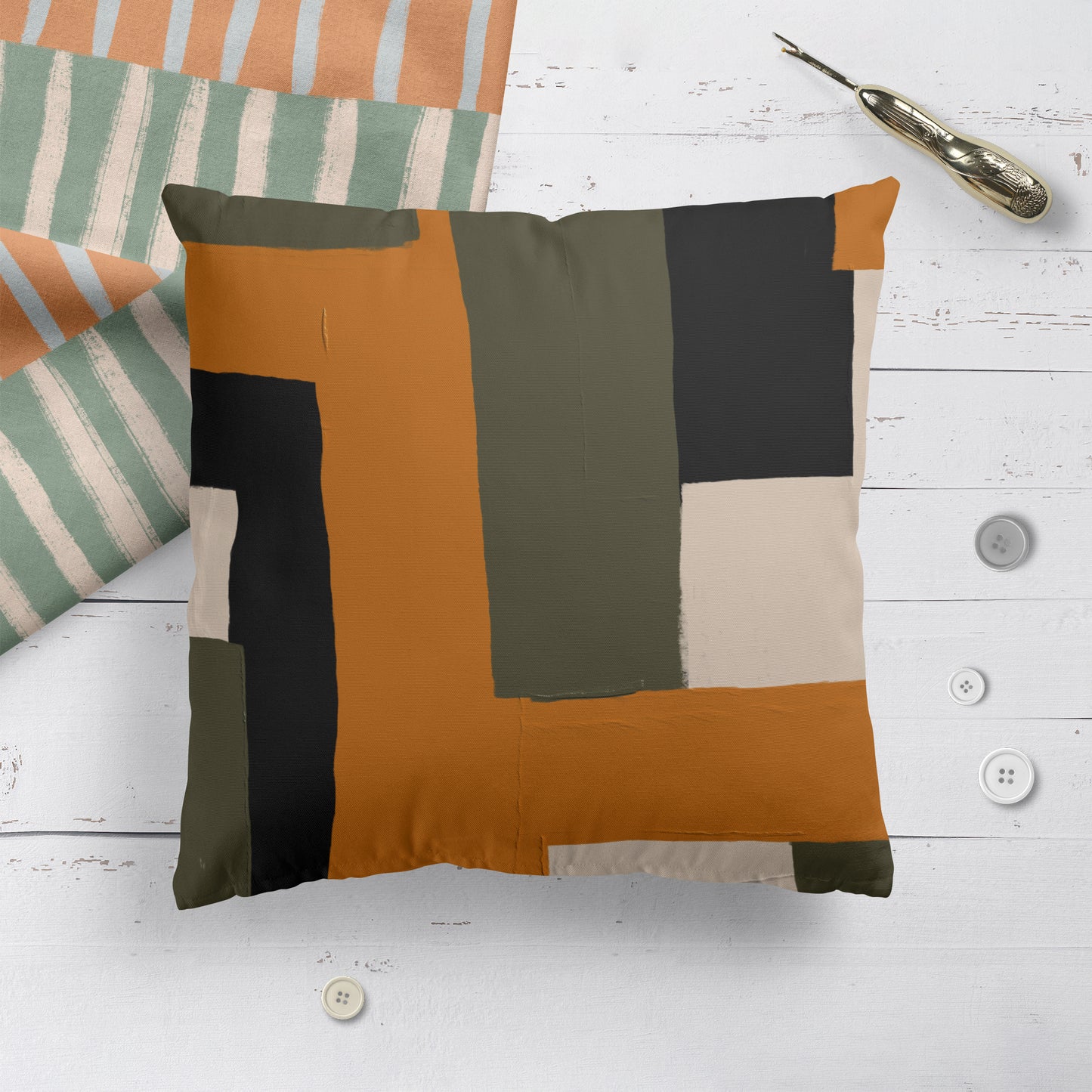 Painted Geometric Colorblocks Throw Pillow