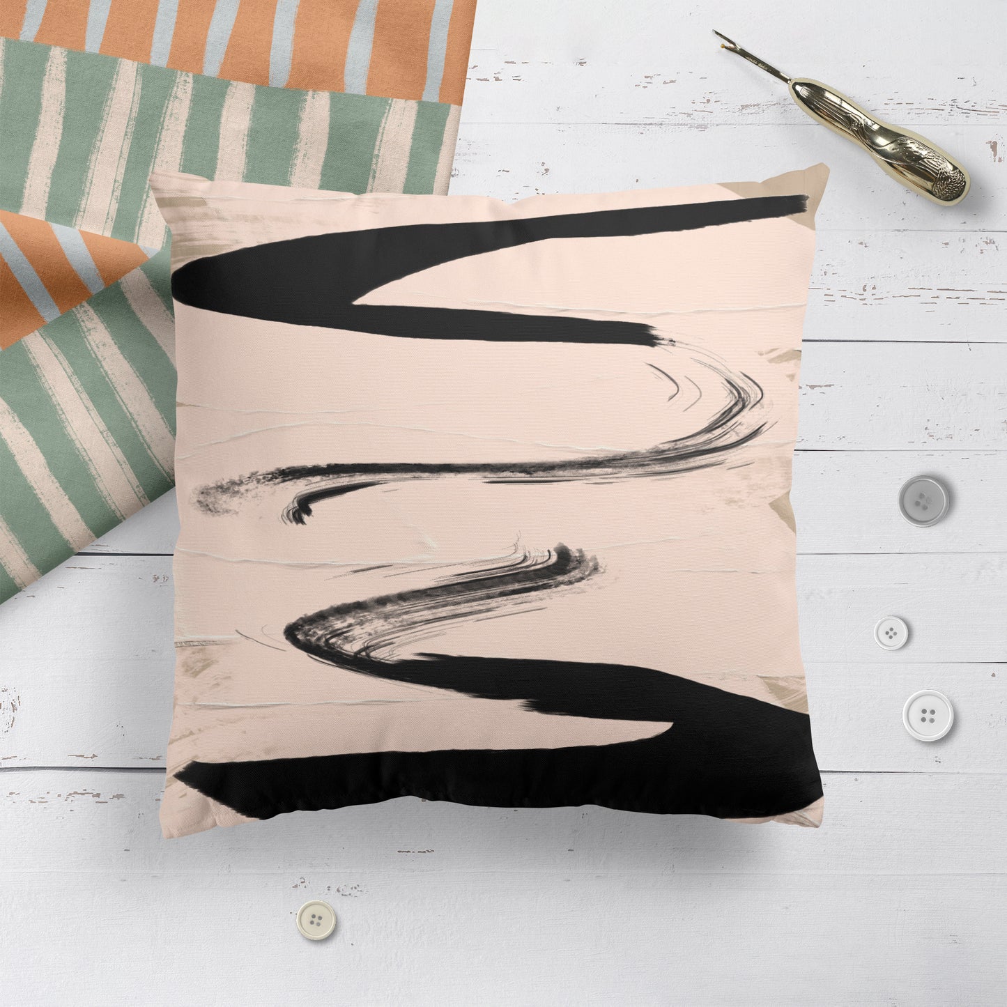 Black Brush Abstract Modern Art Throw Pillow