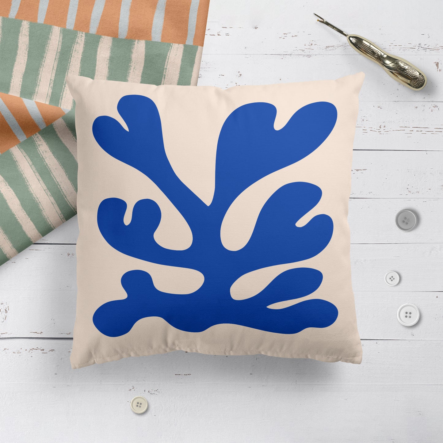 Blue Leaf Throw Pillow