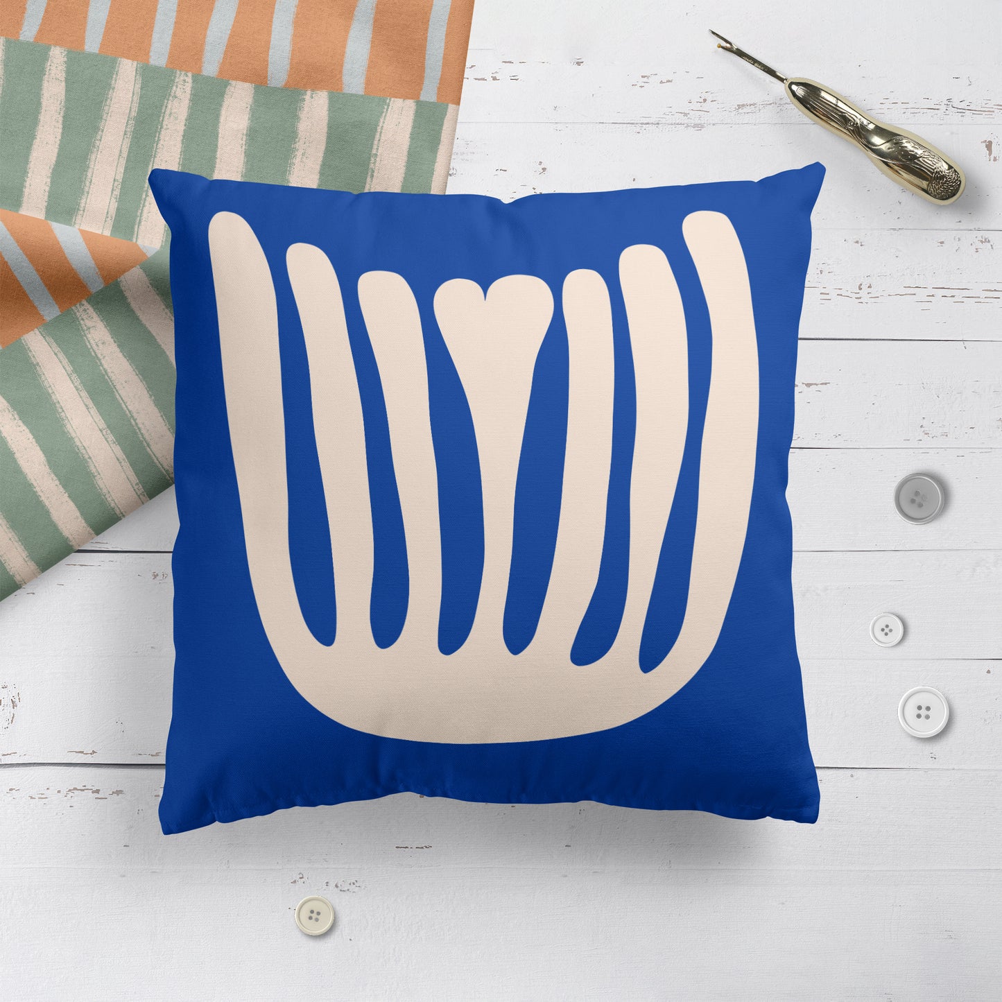 Blue Leaf Throw Pillow