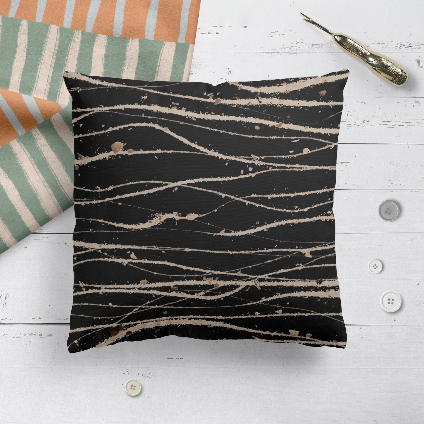 Black Abstract Line Art Throw Pillow