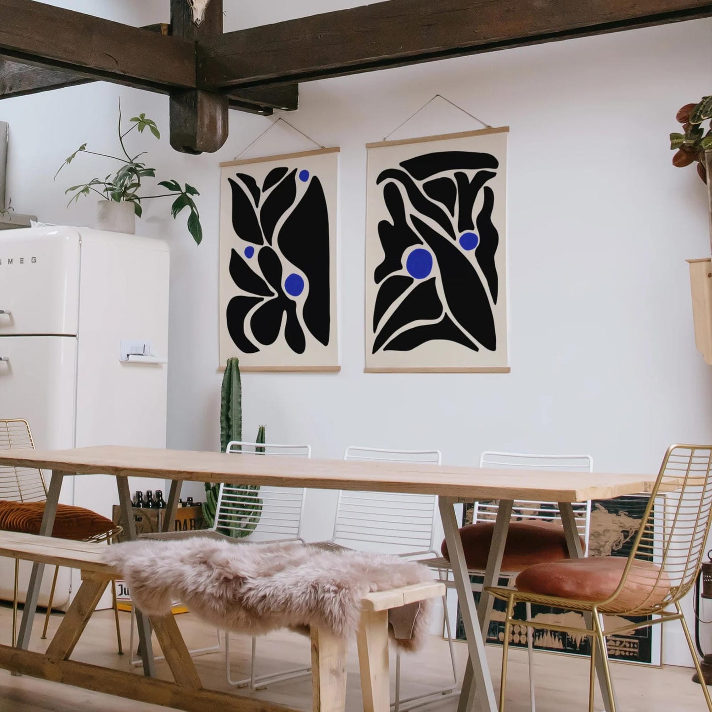 Set of 2 Aesthetic Modern Black Floral Posters