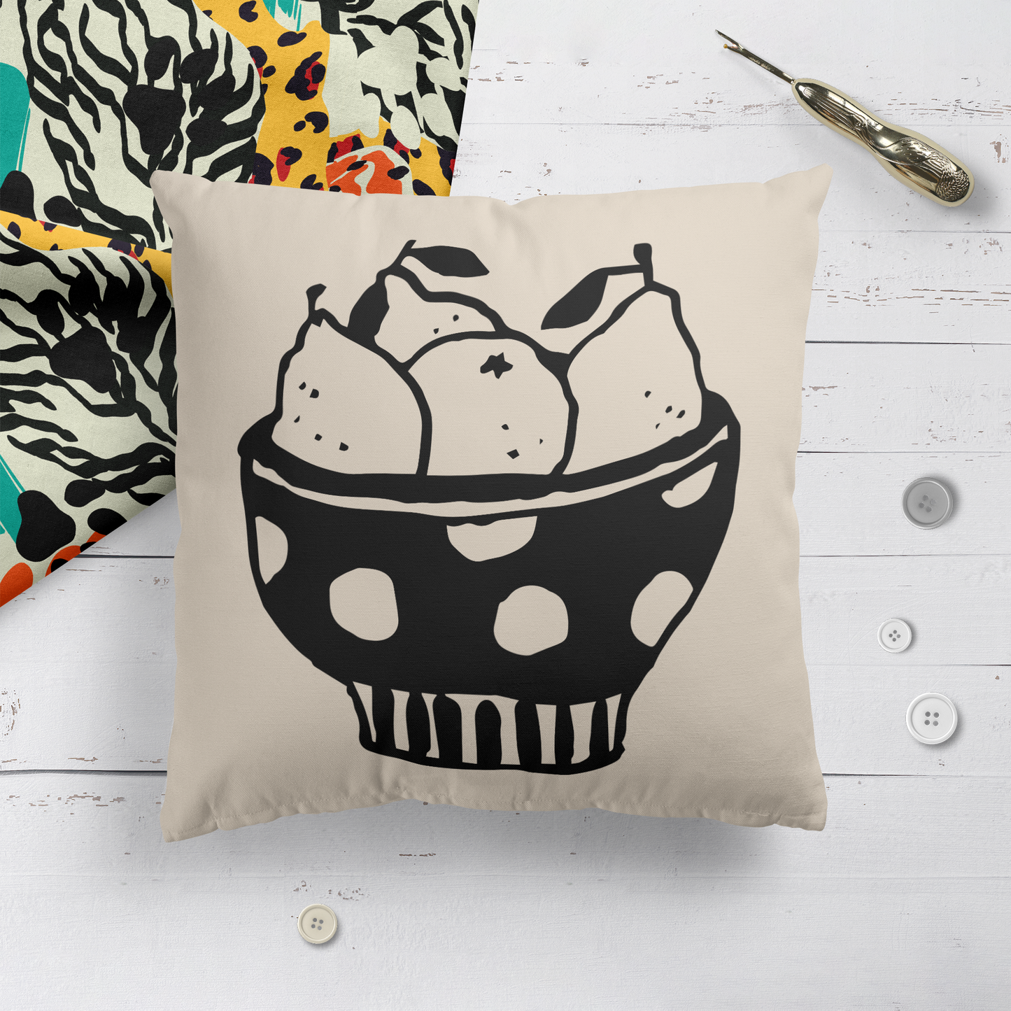 Kitchen Decor, Pears in a Ceramic Bowl Throw Pillow