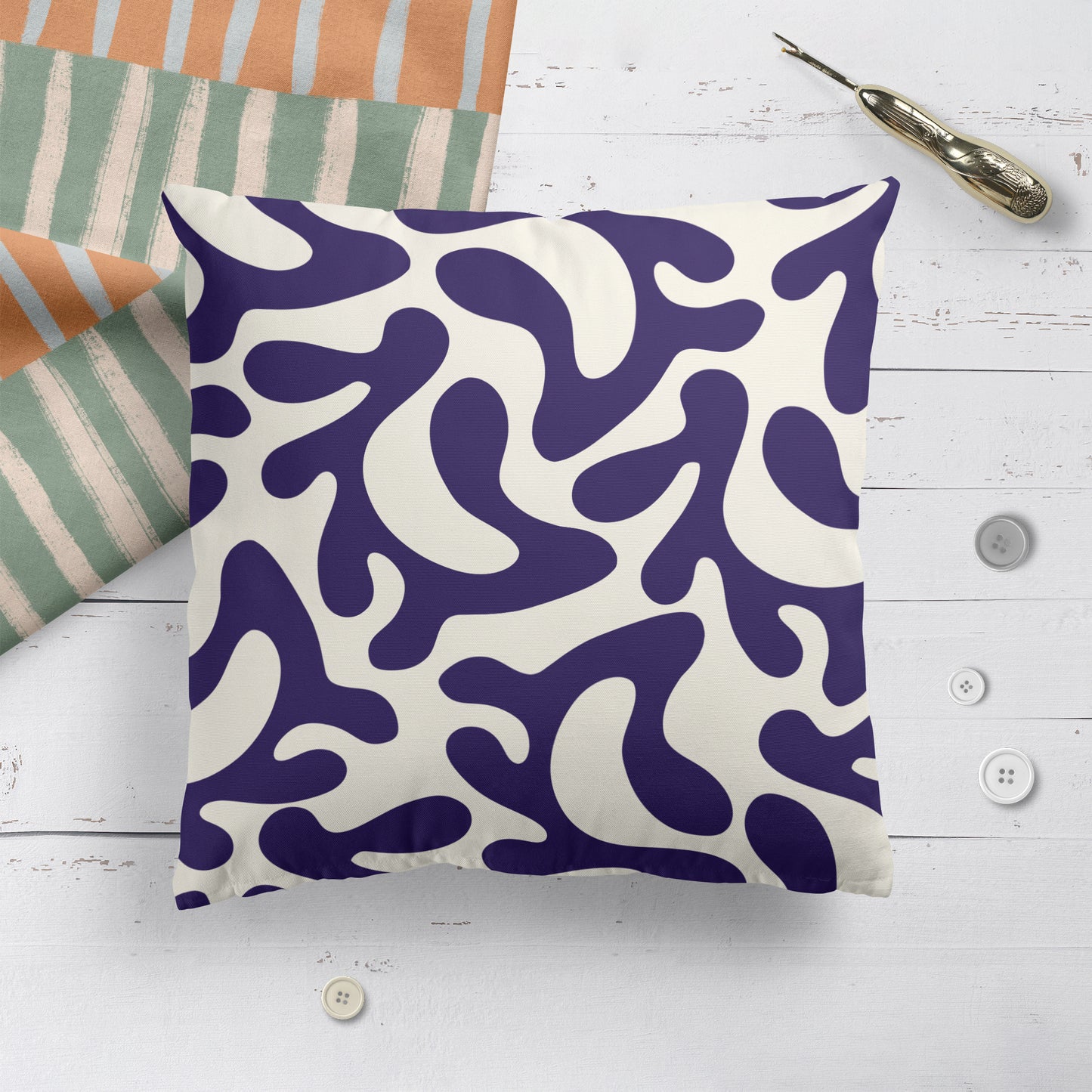 Floral Blue Pattern Throw Pillow