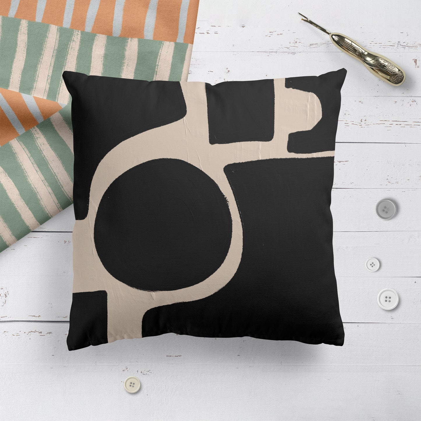 Black Geometric Bauhaus Throw Pillow