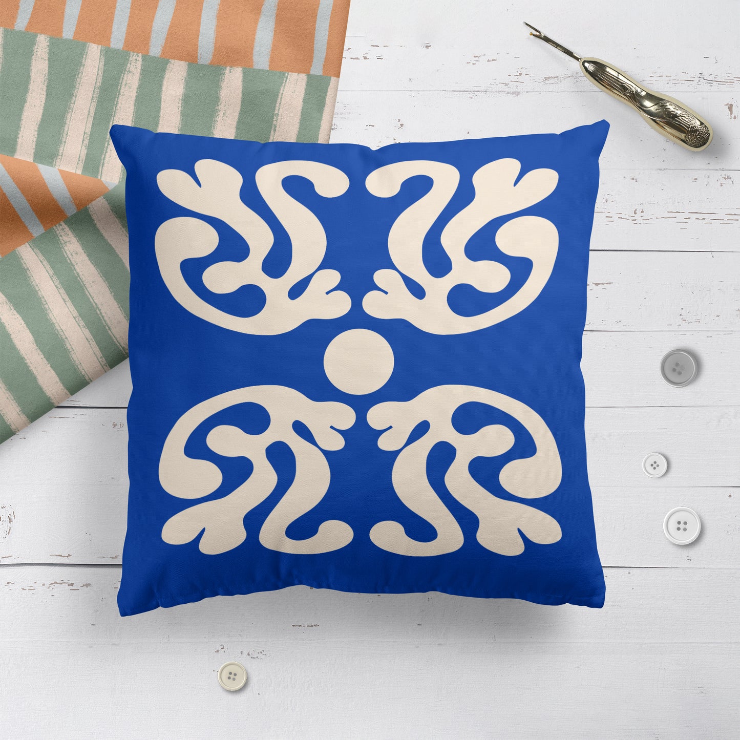 Blue Botanical Throw Pillow