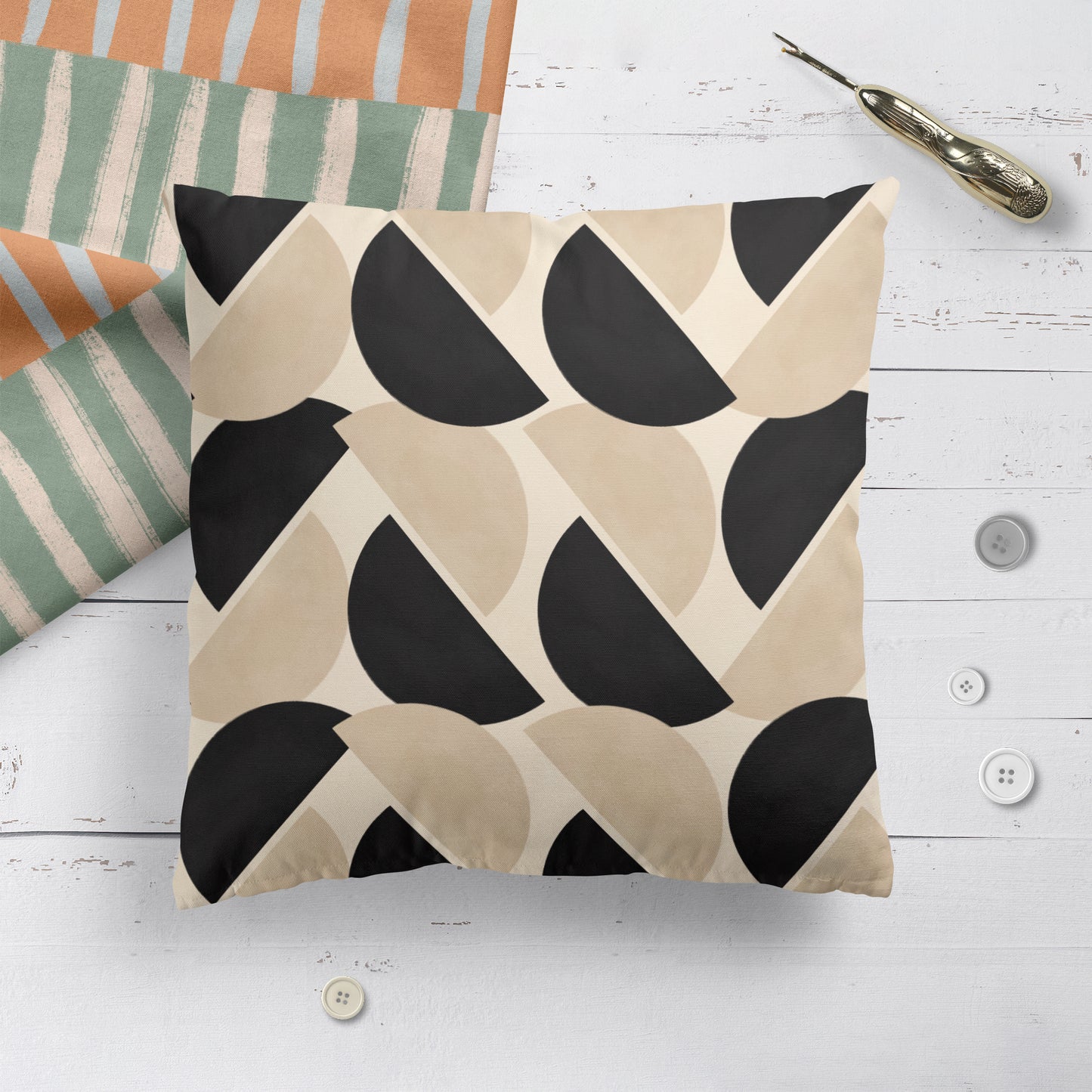 Beige & Black Danish Modern Throw Pillow