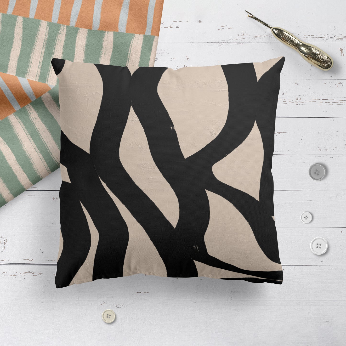 Rustic Big Black Line Art Throw Pillow