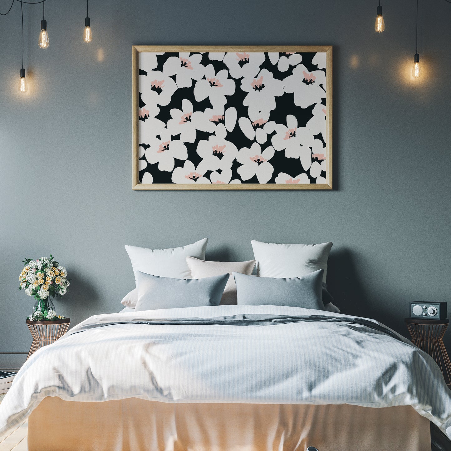 Black Floral Retro Horizontal Print