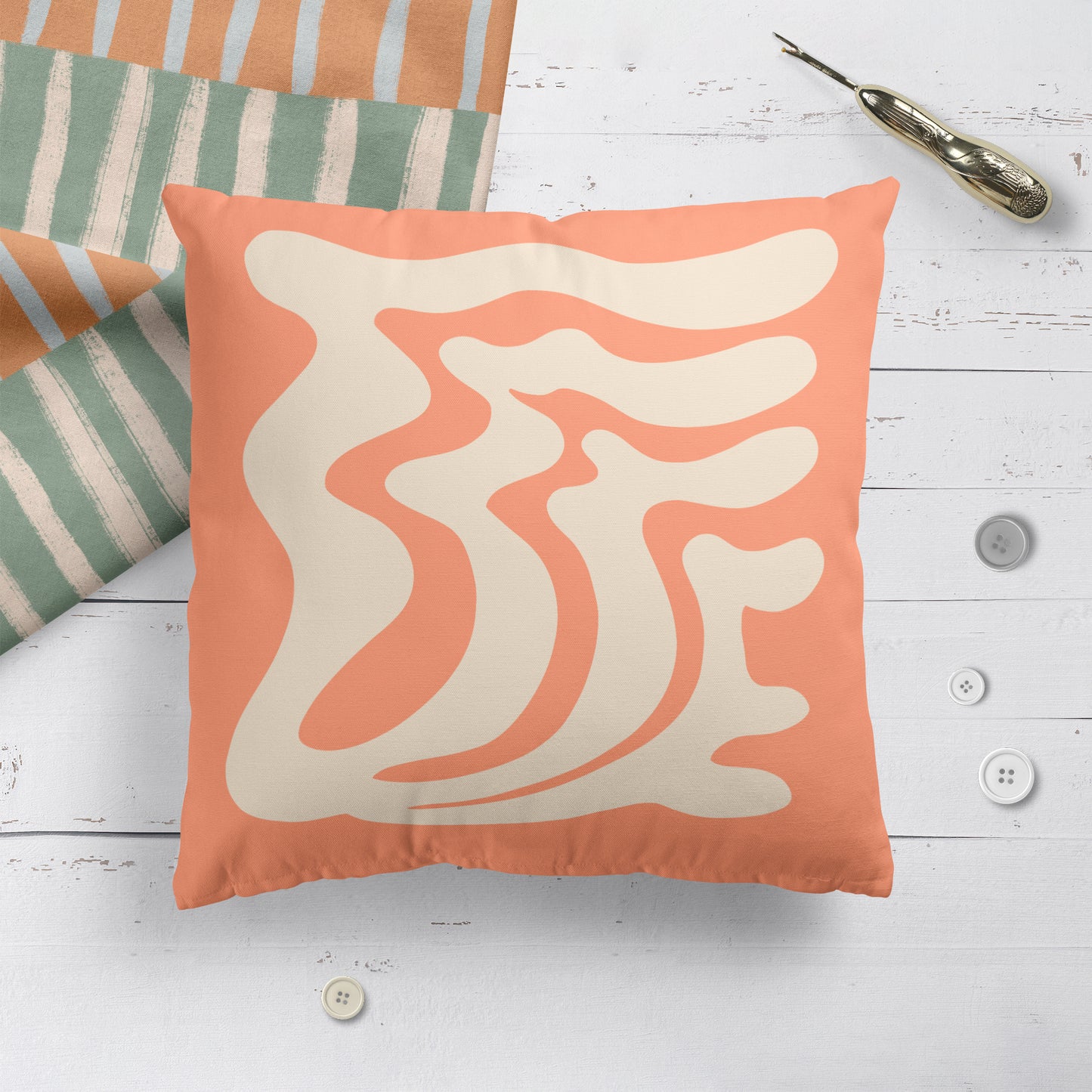 Beige Leaf Throw Pillow
