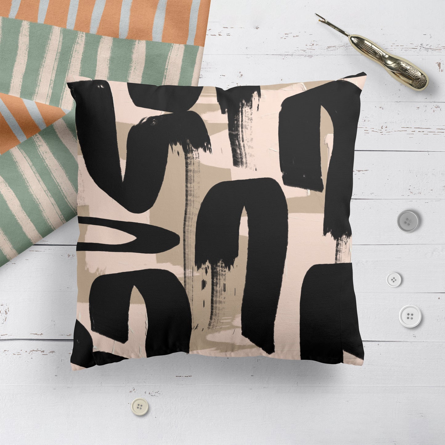 Beige and Black Modern Art Throw Pillow
